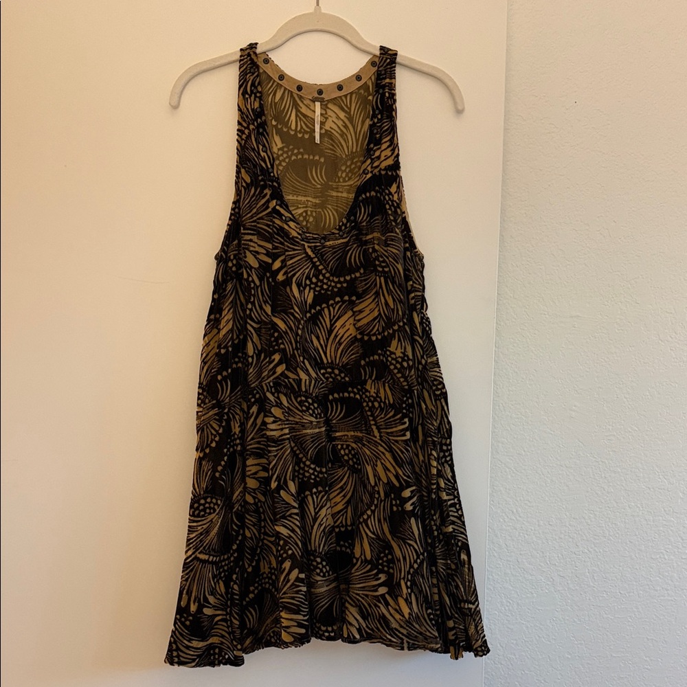 Free People Black and Gold Velvet Patterned Sleeveless Dress